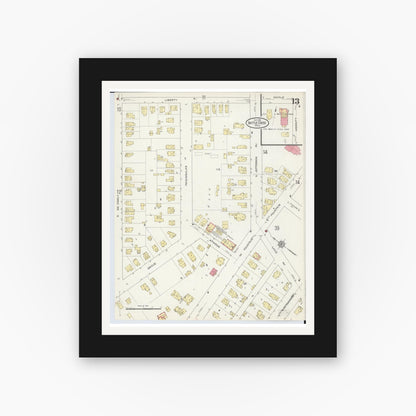 Old map wall art mockup — black gallery frame with white mat — Sanborn Fire Insurance Map from Battle Creek, Calhoun County, Michigan (1913), Sheet #0013