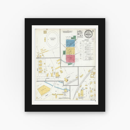 Old map wall art mockup — black gallery frame with white mat — Sanborn Fire Insurance Map from Warren, Huntington County, Indiana (1904) - Complete Map Set