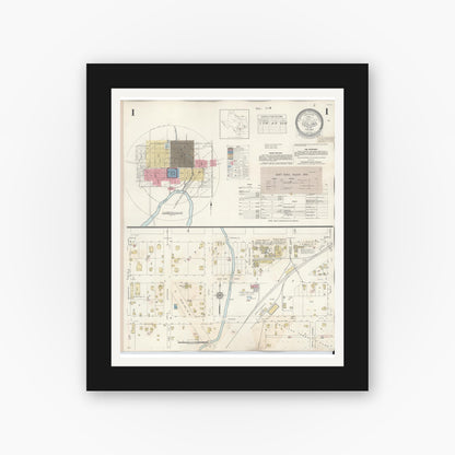 Old map wall art mockup — black gallery frame with white mat — Sanborn Fire Insurance Map from Goliad, Goliad County, Texas (1944), Sheet #0001