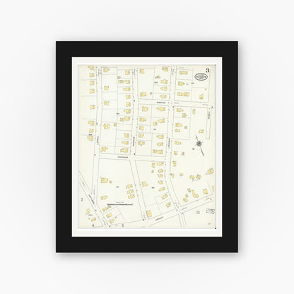 Old map wall art mockup — black gallery frame with white mat — Sanborn Fire Insurance Map from Hudson, Middlesex County, Massachusetts (1909), Sheet #0003