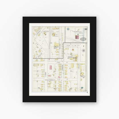 Old map wall art mockup — black gallery frame with white mat — Sanborn Fire Insurance Map from Marion, Grant County, Indiana (1893), Sheet #0010