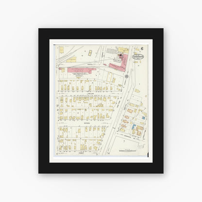 Old map wall art mockup — black gallery frame with white mat — Sanborn Fire Insurance Map from Benton Harbor, Berrien County, Michigan (1917), Sheet #0006