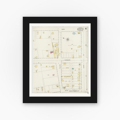 Old map wall art mockup — black gallery frame with white mat — Sanborn Fire Insurance Map from San Angelo, Tom Green County, Texas (1894), Sheet #0006