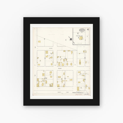 Old map wall art mockup — black gallery frame with white mat — Sanborn Fire Insurance Map from Gonzales, Monterey County, California (1910), Sheet #0004