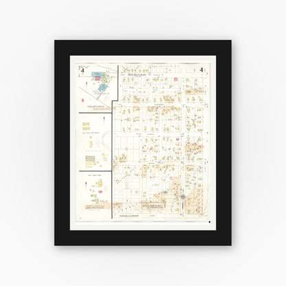 Old map wall art mockup — black gallery frame with white mat — Sanborn Fire Insurance Map from Oregon, Ogle County, Illinois (1943), Sheet #0004