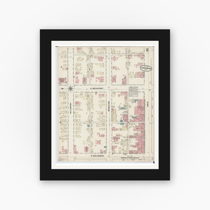 Old map wall art mockup — black gallery frame with white mat — Sanborn Fire Insurance Map from Lancaster, Fairfield County, Ohio (1884), Sheet #0002