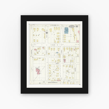 Old map wall art mockup — black gallery frame with white mat — Sanborn Fire Insurance Map from Jacksonville, Morgan County, Illinois (1914), Sheet #0022