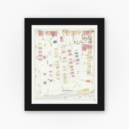 Old map wall art mockup — black gallery frame with white mat — Sanborn Fire Insurance Map from Woodbury, Gloucester County, New Jersey (1908), Sheet #0010