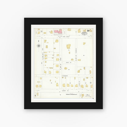 Old map wall art mockup — black gallery frame with white mat — Sanborn Fire Insurance Map from Paris, Lamar County, Texas (1908), Sheet #0010