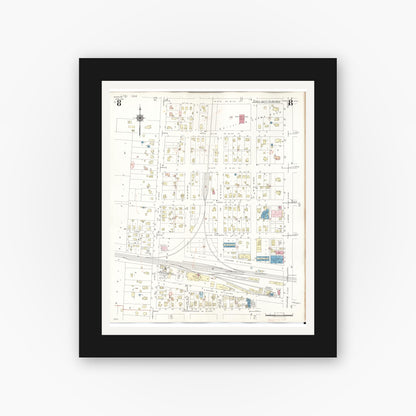 Old map wall art mockup — black gallery frame with white mat — Sanborn Fire Insurance Map from Spencer, Clay County, Iowa (1946), Sheet #0008