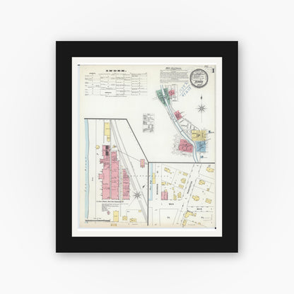 Old map wall art mockup — black gallery frame with white mat — Sanborn Fire Insurance Map from Dundee, Kane County, Illinois (1898) - Complete Map Set