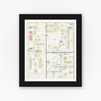 Old map wall art mockup — black gallery frame with white mat — Sanborn Fire Insurance Map from Passaic, Passaic County, New Jersey (1903), Sheet #0013