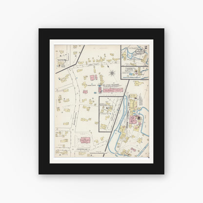 Old map wall art mockup — black gallery frame with white mat — Sanborn Fire Insurance Map from Canton, Norfolk County, Massachusetts (1885), Sheet #0002