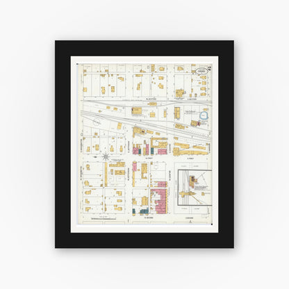 Old map wall art mockup — black gallery frame with white mat — Sanborn Fire Insurance Map from Girard, Macoupin County, Illinois (1906), Sheet #0002