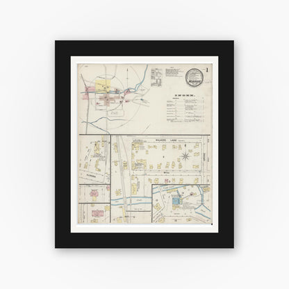 Old map wall art mockup — black gallery frame with white mat — Sanborn Fire Insurance Map from Moravia, Cayuga County, New York (1887), Sheet #0001