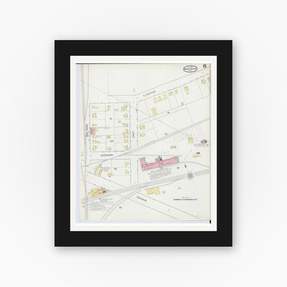 Old map wall art mockup — black gallery frame with white mat — Sanborn Fire Insurance Map from Bellevue, Huron And Sandusky County, Ohio (1893), Sheet #0006