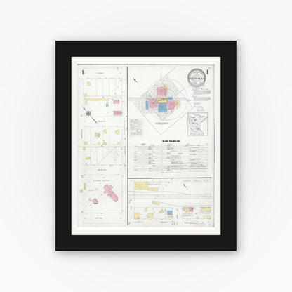 Old map wall art mockup — black gallery frame with white mat — Sanborn Fire Insurance Map from Perham, Otter Tail County, Minnesota (1929) - Complete Map Set