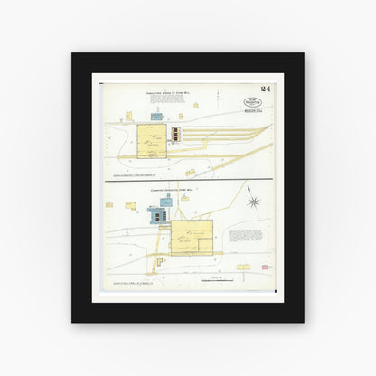 Old map wall art mockup — black gallery frame with white mat — Sanborn Fire Insurance Map from Houghton, Houghton County, Michigan (1908), Sheet #0024