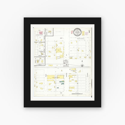 Old map wall art mockup — black gallery frame with white mat — Sanborn Fire Insurance Map from Allerton, Wayne County, Iowa (1907), Sheet #0001
