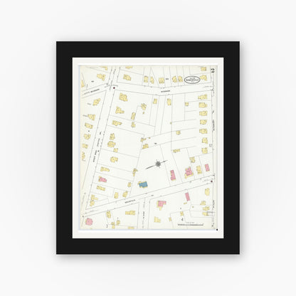 Old map wall art mockup — black gallery frame with white mat — Sanborn Fire Insurance Map from Somerville, Somerset County, New Jersey (1910), Sheet #0002