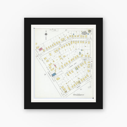 Old map wall art mockup — black gallery frame with white mat — Sanborn Fire Insurance Map from Pontiac, Oakland County, Michigan (1919), Sheet #0029