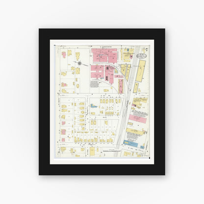 Old map wall art mockup — black gallery frame with white mat — Sanborn Fire Insurance Map from Greenfield, Highland County, Ohio (1910), Sheet #0007