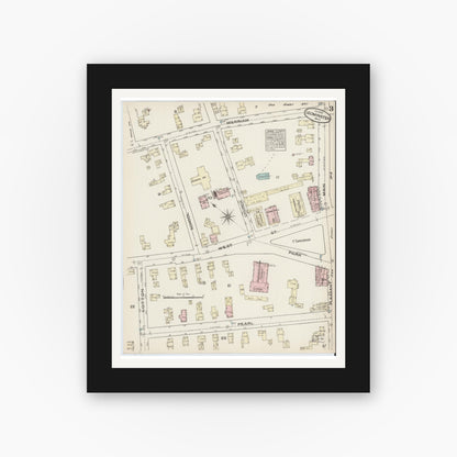 Old map wall art mockup — black gallery frame with white mat — Sanborn Fire Insurance Map from Leominster, Worcester County, Massachusetts (1884), Sheet #0003