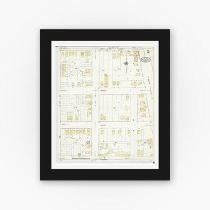 Old map wall art mockup — black gallery frame with white mat — Sanborn Fire Insurance Map from Wyandotte, Wayne County, Michigan (1912), Sheet #0005