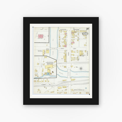 Old map wall art mockup — black gallery frame with white mat — Sanborn Fire Insurance Map from Massillon, Stark County, Ohio (1896), Sheet #0010