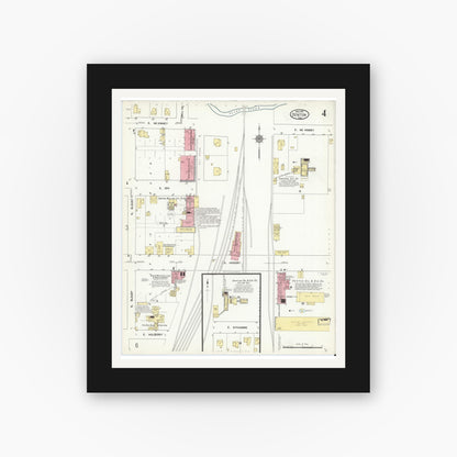 Old map wall art mockup — black gallery frame with white mat — Sanborn Fire Insurance Map from Denton, Denton County, Texas (1912), Sheet #0004