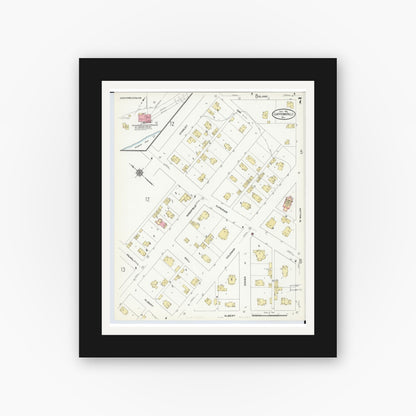 Old map wall art mockup — black gallery frame with white mat — Sanborn Fire Insurance Map from Chippewa Falls, Chippewa County, Wisconsin (1910), Sheet #0007