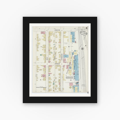 Old map wall art mockup — black gallery frame with white mat — Sanborn Fire Insurance Map from Phillipsburg, Warren County, New Jersey (1890), Sheet #0004