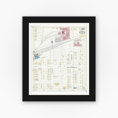 Old map wall art mockup — black gallery frame with white mat — Sanborn Fire Insurance Map from Kankakee, Kankakee County, Illinois (1914), Sheet #0024