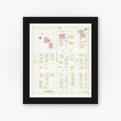 Old map wall art mockup — black gallery frame with white mat — Sanborn Fire Insurance Map from Texarkana, Bowie County, Texas (1905), Sheet #0013