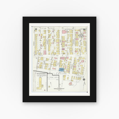 Old map wall art mockup — black gallery frame with white mat — Sanborn Fire Insurance Map from Bellaire, Belmont County, Ohio (1924), Sheet #0011