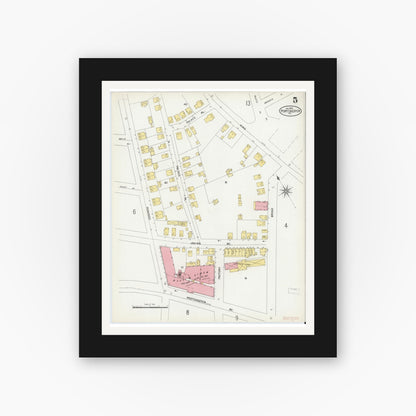 Old map wall art mockup — black gallery frame with white mat — Sanborn Fire Insurance Map from Port Chester, Westchester County, New York (1902), Sheet #0005