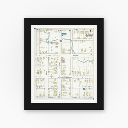 Old map wall art mockup — black gallery frame with white mat — Sanborn Fire Insurance Map from Traverse City, Grand Traverse County, Michigan (1920), Sheet #0007