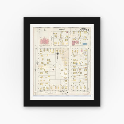 Old map wall art mockup — black gallery frame with white mat — Sanborn Fire Insurance Map from Crown Point, Lake County, Indiana (1948), Sheet #0009