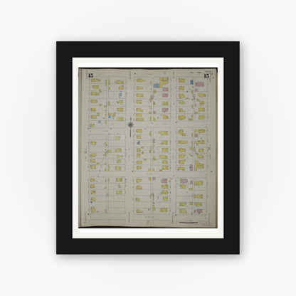 Old map wall art mockup — black gallery frame with white mat — Sanborn Fire Insurance Map from Herrin, Williamson County, Illinois (1947), Sheet #0015
