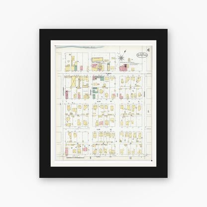 Old map wall art mockup — black gallery frame with white mat — Sanborn Fire Insurance Map from Beardstown, Cass County, Illinois (1906), Sheet #0004