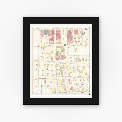 Old map wall art mockup — black gallery frame with white mat — Sanborn Fire Insurance Map from Waukon, Allamakee County, Iowa (1934), Sheet #0005