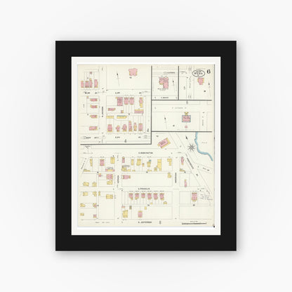 Old map wall art mockup — black gallery frame with white mat — Sanborn Fire Insurance Map from Media, Delaware County, Pennsylvania (1907), Sheet #0006