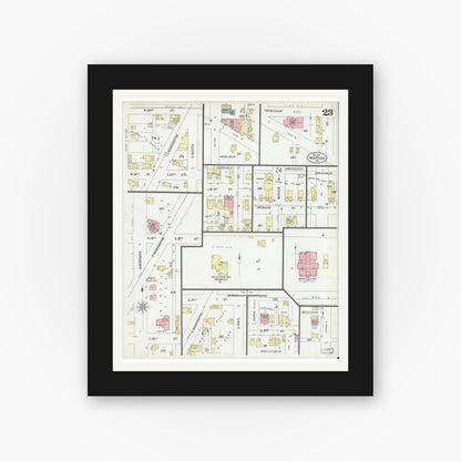 Old map wall art mockup — black gallery frame with white mat — Sanborn Fire Insurance Map from Marion, Grant County, Indiana (1901), Sheet #0023