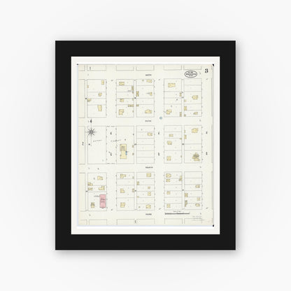Old map wall art mockup — black gallery frame with white mat — Sanborn Fire Insurance Map from Madison, Lac Qui Parle County, Minnesota (1906), Sheet #0003