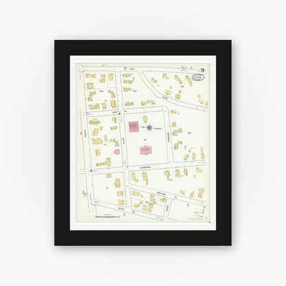 Old map wall art mockup — black gallery frame with white mat — Sanborn Fire Insurance Map from Athol, Worcester County, Massachusetts (1917), Sheet #0009