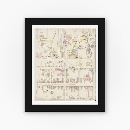 Old map wall art mockup — black gallery frame with white mat — Sanborn Fire Insurance Map from Hanover, York County, Pennsylvania (1886), Sheet #0002