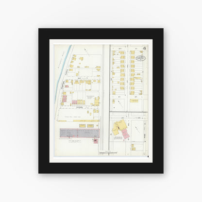 Old map wall art mockup — black gallery frame with white mat — Sanborn Fire Insurance Map from Ford City, Armstrong County, Pennsylvania (1904), Sheet #0006