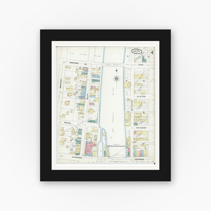 Old map wall art mockup — black gallery frame with white mat — Sanborn Fire Insurance Map from Joliet, Will County, Illinois (1891), Sheet #0004