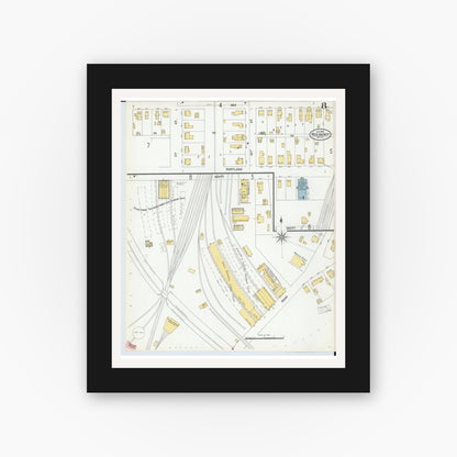 Old map wall art mockup — black gallery frame with white mat — Sanborn Fire Insurance Map from Red Jacket, Houghton County, Michigan (1900), Sheet #0008