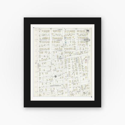 Old map wall art mockup — black gallery frame with white mat — Sanborn Fire Insurance Map from Kankakee, Kankakee County, Illinois (1914), Sheet #0026